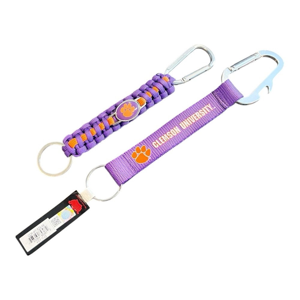 2 Clemson Tigers Paw Key Chains- Paracord W/ Carabiner & Lanyard W/Carabiner
